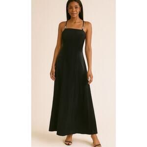 Sketch vintage dress maxi ball gown black prom satin sides jeweled straps SZ 4